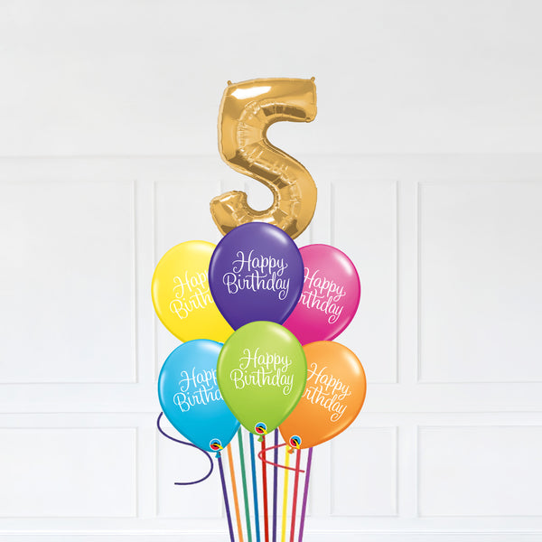 Customizable Number 5 Balloon Bouquet Gold Micro Foil Balloon with Latex Happy Birthday Balloons