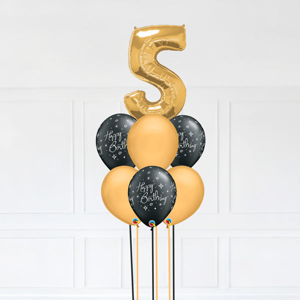 Customizable Number 5 Balloon Bouquet Gold Micro Foil Balloon with Latex Happy Birthday Balloons