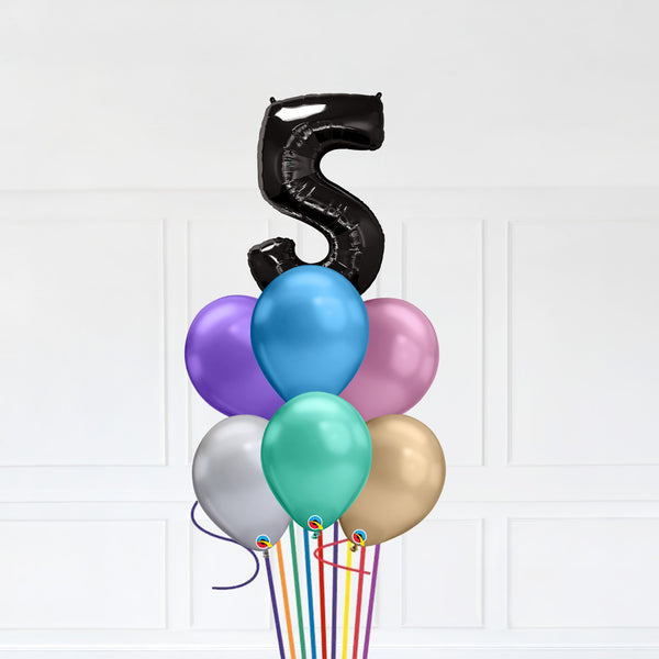 Customizable Number 5 Balloon Bouquet Onyx Black Micro Foil Balloon with Latex Balloons