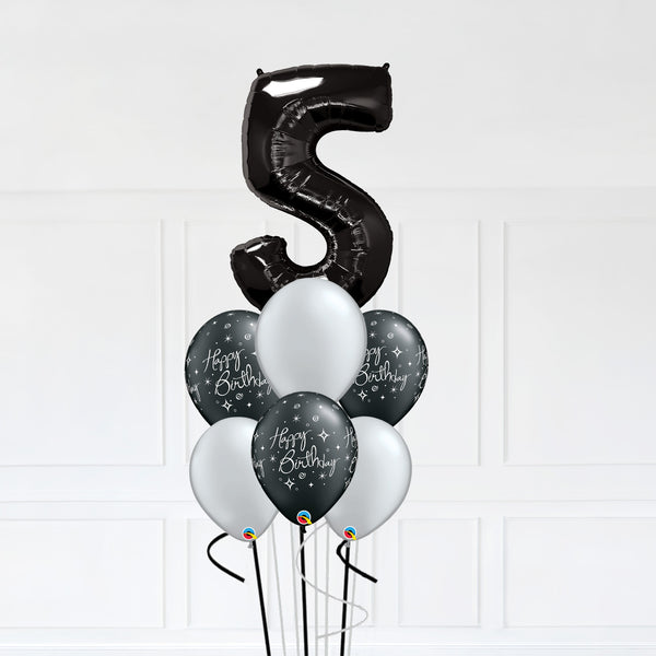 Customizable Number 5 Balloon Bouquet Onyx Black Micro Foil Balloon with Latex Happy Birthday Balloons