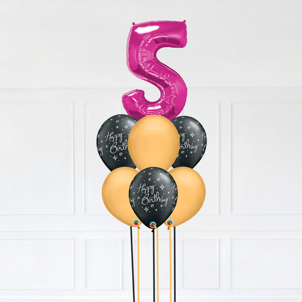 Customizable Number 5 Balloon Bouquet Pink Micro Foil Balloon with Latex Happy Birthday Balloons