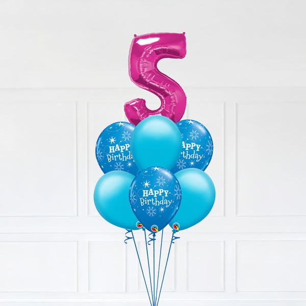 Customizable Number 5 Balloon Bouquet Pink Micro Foil Balloon with Latex Happy Birthday Balloons