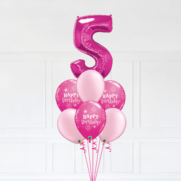 Customizable Number 5 Balloon Bouquet Pink Micro Foil Balloon with Latex Happy Birthday Balloons