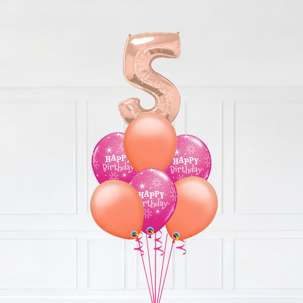 Customizable Number 5 Balloon Bouquet Rose Gold Micro Foil Balloon with Happy Birthday Latex Balloons