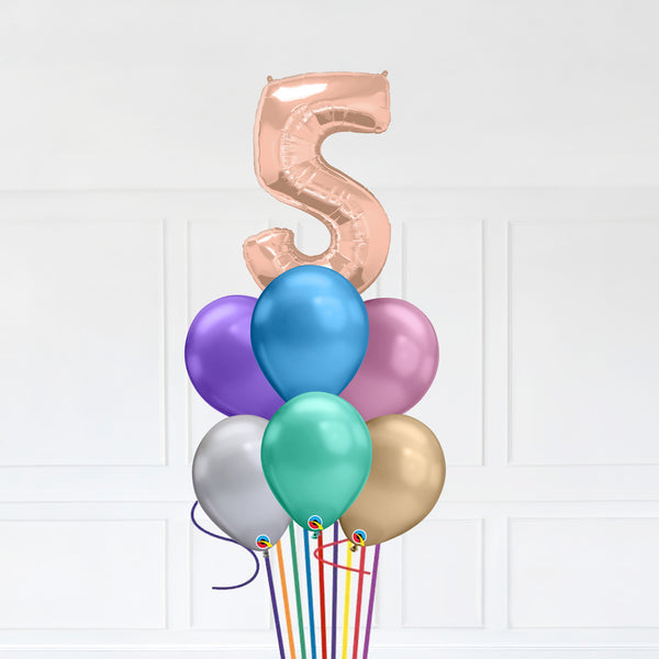 Customizable Number 5 Balloon Bouquet Rose Gold Micro Foil Balloon with Latex Happy Birthday Balloons