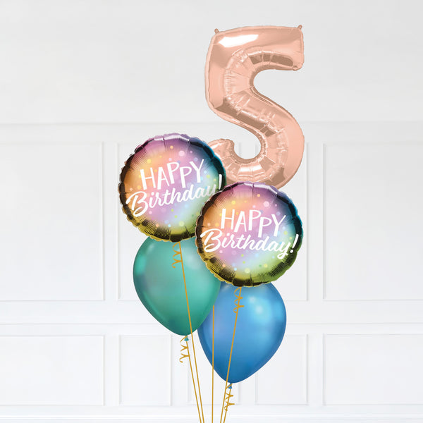 Customizable Number 5 Balloon Bouquet Rose Gold Micro Foil Balloon with Happy Birthday Latex Balloons