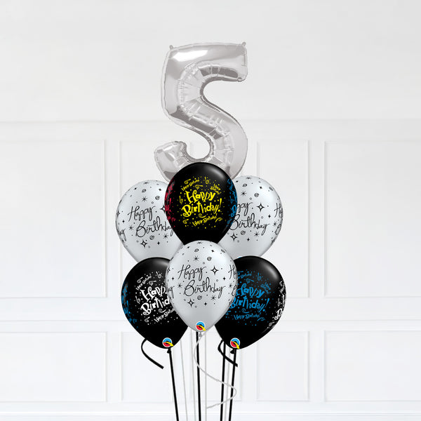 Customizable Number 5 Balloon Bouquet Silver Micro Foil Balloon with Latex Happy Birthday Balloons