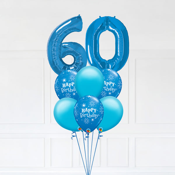 Customizable Number 60 Balloon Bouquet Blue Micro Foil Balloon with Latex Happy Birthday Balloons