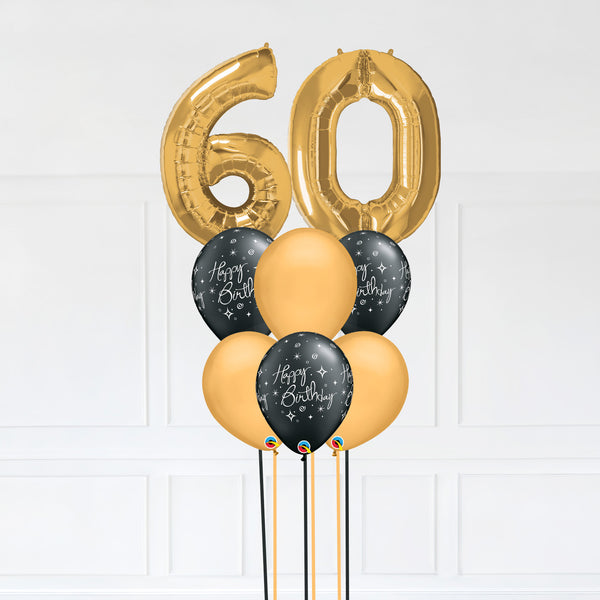 Customizable Number 60 Balloon Bouquet Gold Micro Foil Balloon with Latex Happy Birthday Balloons