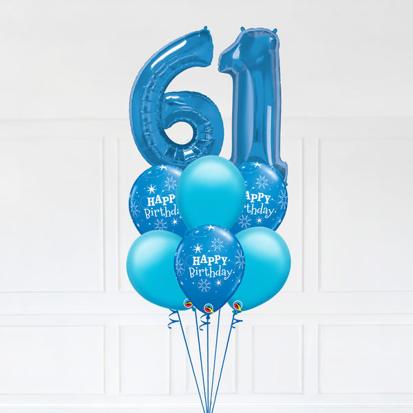 Customizable Number 61 Balloon Bouquet Blue Micro Foil Balloon with Latex Happy Birthday Balloons