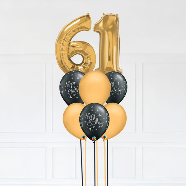 Customizable Number 61 Balloon Bouquet Gold Micro Foil Balloon with Latex Happy Birthday Balloons