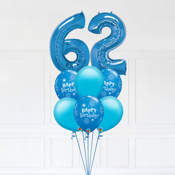 Customizable Number 62 Balloon Bouquet Blue Micro Foil Balloon with Latex Happy Birthday Balloons