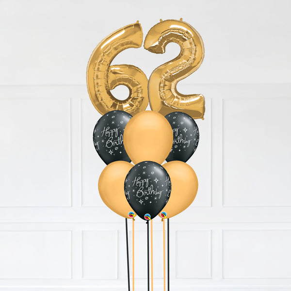 Customizable Number 62 Balloon Bouquet Gold Micro Foil Balloon with Latex Happy Birthday Balloons