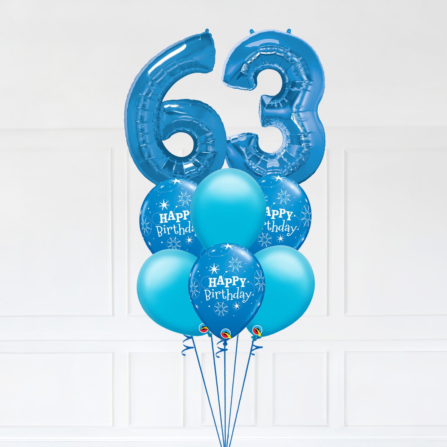 Number 63 Blue Customizable Number 63 Balloon Bouquet Blue Micro Foil Balloon with La ...