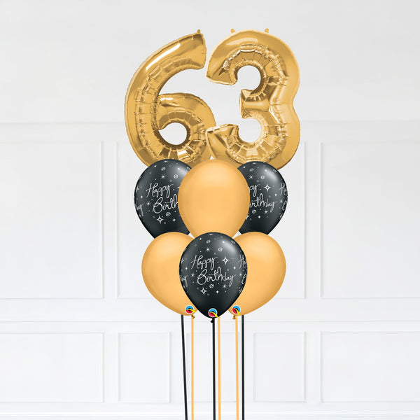 Customizable Number 63 Balloon Bouquet Gold Micro Foil Balloon with Latex Happy Birthday Balloons