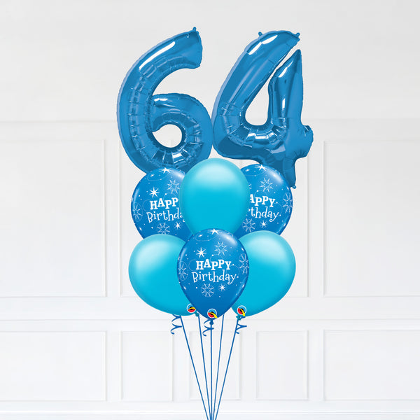 Customizable Number 64 Balloon Bouquet Blue Micro Foil Balloon with Latex Happy Birthday Balloons