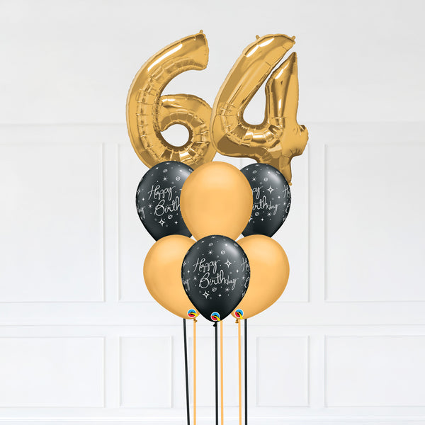 Customizable Number 64 Balloon Bouquet Gold Micro Foil Balloon with Latex Happy Birthday Balloons