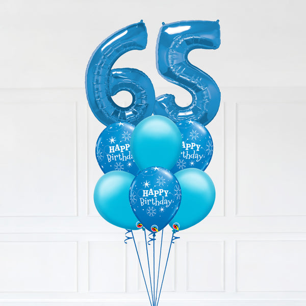 Customizable Number 65 Balloon Bouquet Blue Micro Foil Balloon with Latex Happy Birthday Balloons