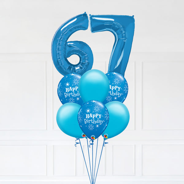 Customizable Number 67 Balloon Bouquet Blue Micro Foil Balloon with Latex Happy Birthday Balloons