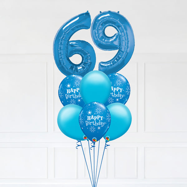 Customizable Number 69 Balloon Bouquet Blue Micro Foil Balloon with Latex Happy Birthday Balloons