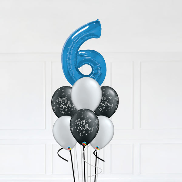 Customizable Number 6 Balloon Bouquet Blue Micro Foil Balloon with Latex Balloons