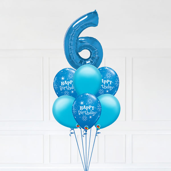 Customizable Number 6 Balloon Bouquet Blue Micro Foil Balloon with Latex Happy Birthday Balloons