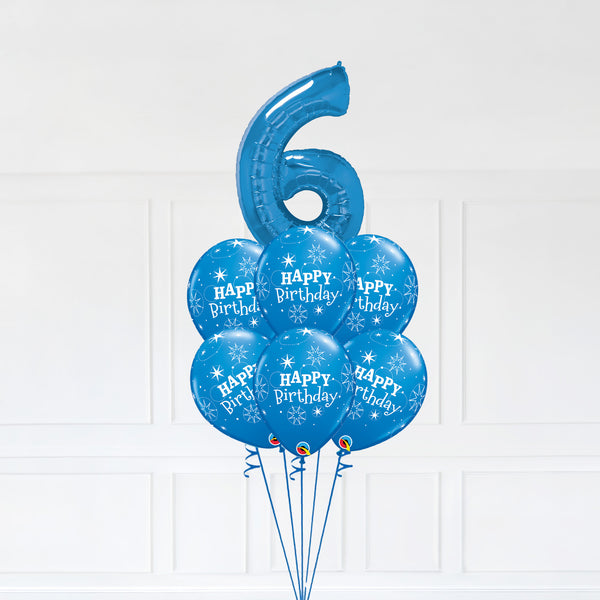 Customizable Number 6 Balloon Bouquet Blue Micro Foil Balloon with Latex Happy Birthday Balloons