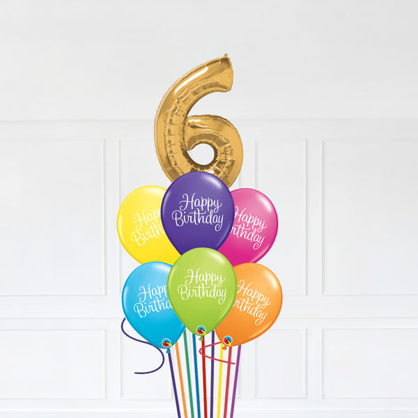 Customizable Number 6 Balloon Bouquet Gold Micro Foil Balloon with Latex Happy Birthday Balloons