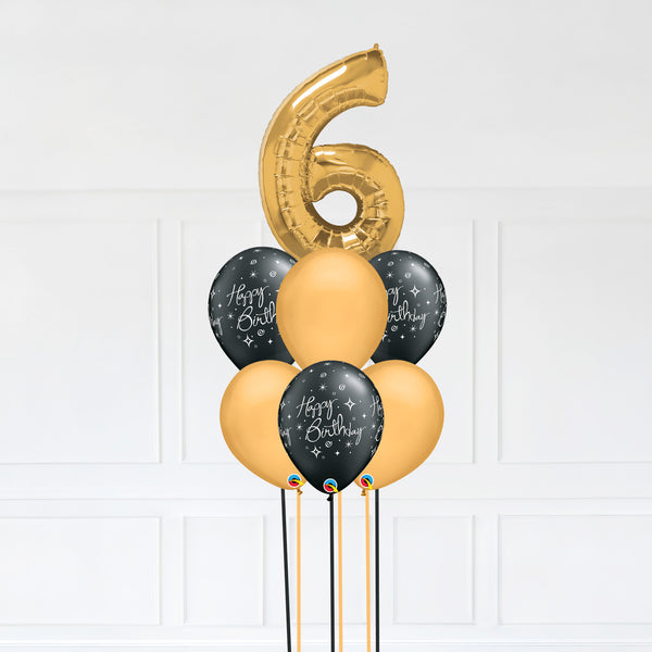 Customizable Number 6 Balloon Bouquet Gold Micro Foil Balloon with Latex Happy Birthday Balloons