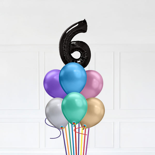 Customizable Number 6 Balloon Bouquet Onyx Black Micro Foil Balloon with Latex Balloons