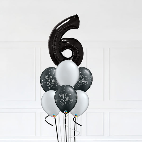 Customizable Number 6 Balloon Bouquet Onyx Black Micro Foil Balloon with Latex Happy Birthday Balloons