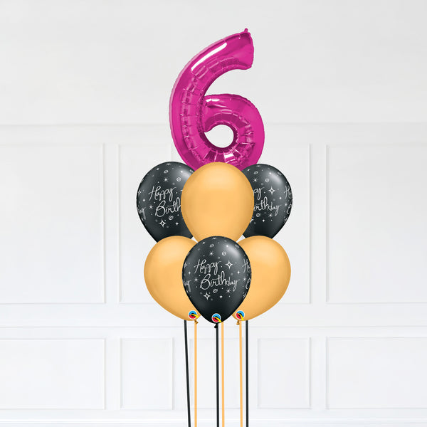 Customizable Number 6 Balloon Bouquet Pink Micro Foil Balloon with Latex Happy Birthday Balloons