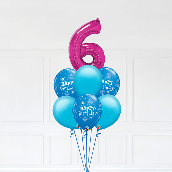 Customizable Number 6 Balloon Bouquet Pink Micro Foil Balloon with Latex Happy Birthday Balloons