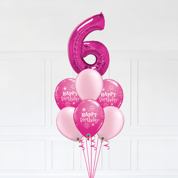 Customizable Number 6 Balloon Bouquet Pink Micro Foil Balloon with Latex Happy Birthday Balloons