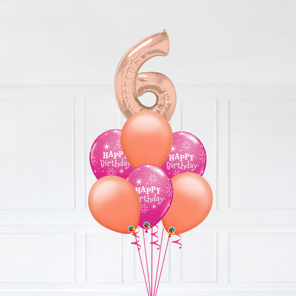 Customizable Number 6 Balloon Bouquet Rose Gold Micro Foil Balloon with Happy Birthday Latex Balloons