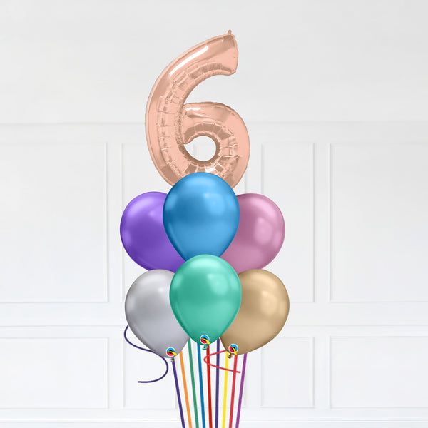 Customizable Number 6 Balloon Bouquet Rose Gold Micro Foil Balloon with Latex Happy Birthday Balloons