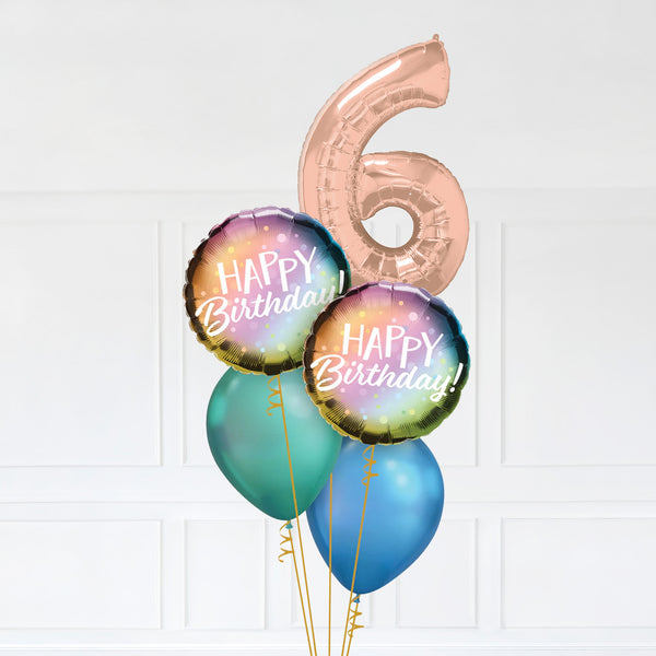 Customizable Number 6 Balloon Bouquet Rose Gold Micro Foil Balloon with Happy Birthday Latex Balloons