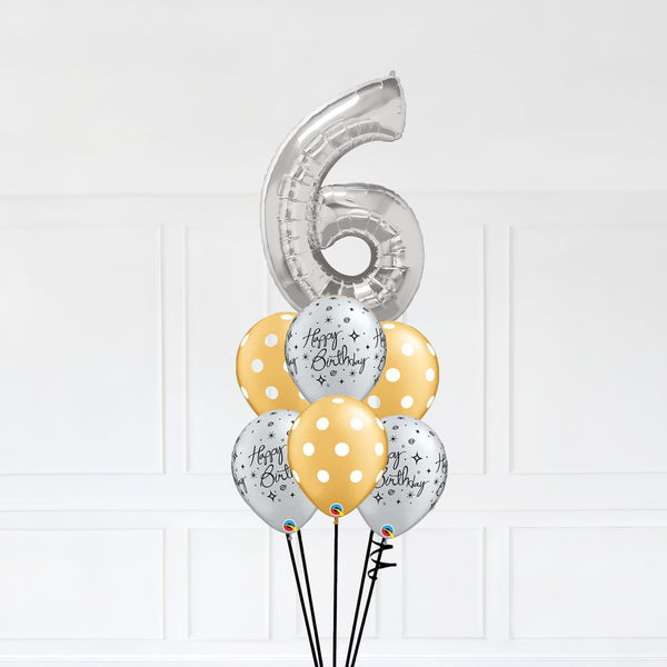 Customizable Number 6 Balloon Bouquet Silver Micro Foil Balloon with Latex Balloons