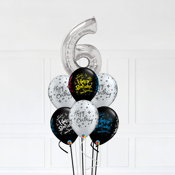 Customizable Number 6 Balloon Bouquet Silver Micro Foil Balloon with Latex Balloons