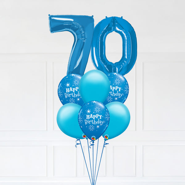 Customizable Number 70 Balloon Bouquet Blue Micro Foil Balloon with Latex Happy Birthday Balloons