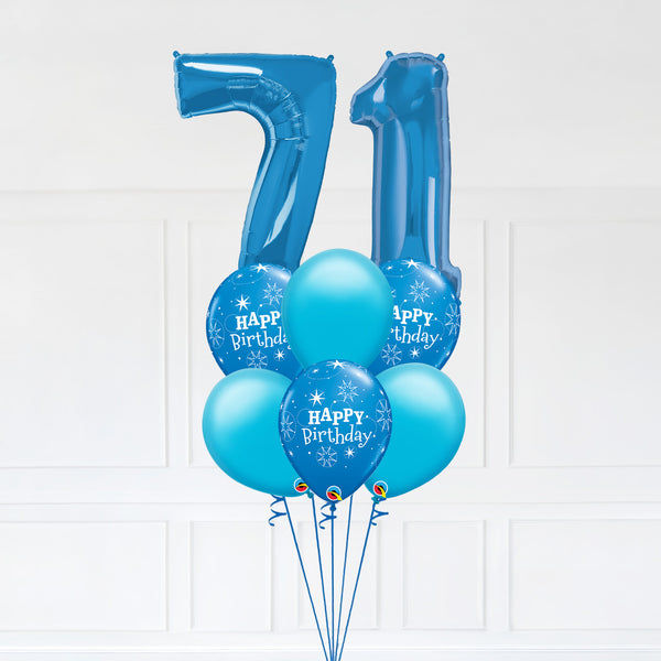 Customizable Number 71 Balloon Bouquet Blue Micro Foil Balloon with Latex Happy Birthday Balloons