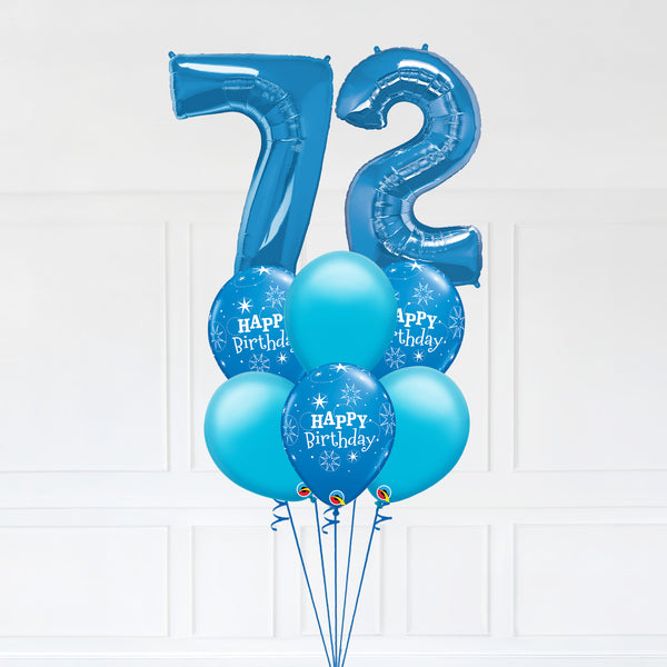 Customizable Number 72 Balloon Bouquet Blue Micro Foil Balloon with Latex Happy Birthday Balloons