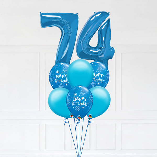 Customizable Number 74 Balloon Bouquet Blue Micro Foil Balloon with Latex Happy Birthday Balloons