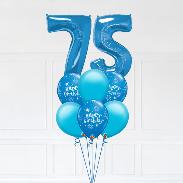 Customizable Number 75 Balloon Bouquet Blue Micro Foil Balloon with Latex Happy Birthday Balloons