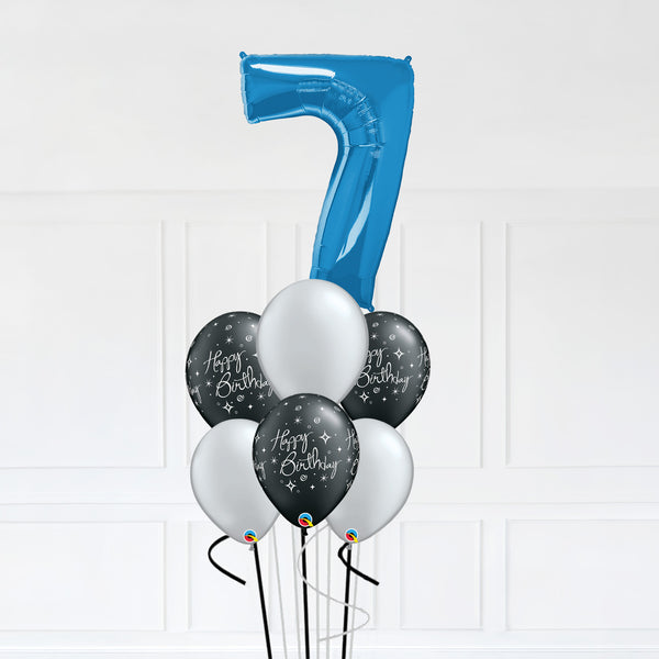 Customizable Number 7 Balloon Bouquet Blue Micro Foil Balloon with Latex Balloons