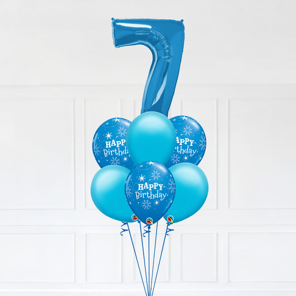 Customizable Number 7 Balloon Bouquet Blue Micro Foil Balloon with Latex Happy Birthday Balloons