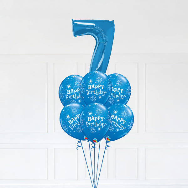 Customizable Number 7 Balloon Bouquet Blue Micro Foil Balloon with Latex Happy Birthday Balloons