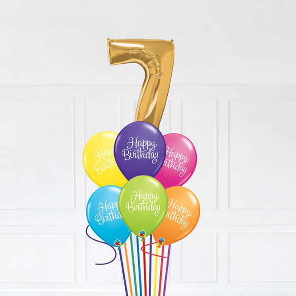 Customizable Number 7 Balloon Bouquet Gold Micro Foil Balloon with Latex Happy Birthday Balloons