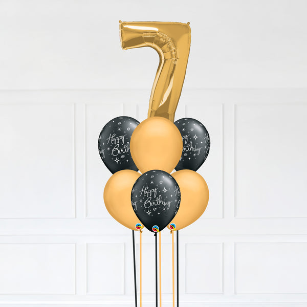 Customizable Number 7 Balloon Bouquet Gold Micro Foil Balloon with Latex Happy Birthday Balloons