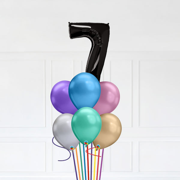 Customizable Number 7 Balloon Bouquet Onyx Black Micro Foil Balloon with Latex Balloons